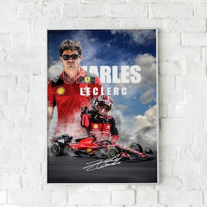 Charles Leclerc Poster, Paper or Canvas Print, Wall Art, F1 Ferrari, Man Cave Decor, Gift For Him, Formula 1 Print