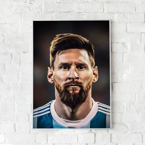 Lionel Messi Portrait Poster, Premium Matte Paper or Canvas Print, Argentina Football, Soccer Wall Art, Boys Room Decor