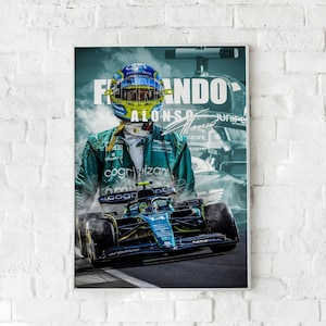 F1 Wandkunst, Fernando Alonso, Saison 2023, Leinwand oder Poster, Aston Martin F1 AMR23, Formel 1