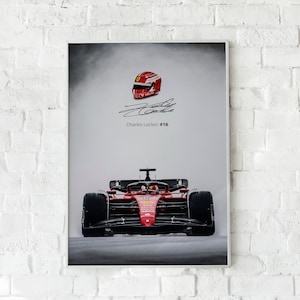 Cartaz ou tela de Fórmula 1, assinatura de Charles Leclerc, nº 16, Scuderia Ferrari F1-75, presente para fã de F1