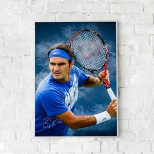 Plakat z podpisem Rogera Federera, wydruk na papierze lub płótnie lub plik cyfrowy, tenis, sztuka sportowa, dekoracja ścienna