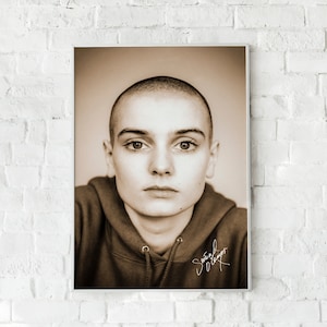 Poster di Sinead O'Connor, arte da parete in stile seppia, stampa su tela o carta, firma, decorazioni per la casa, idea regalo musicale