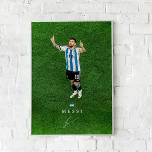Pôster de Messi, assinatura, Copa do Mundo 2022, Leo, Lionel Messi, CABRA, tela, futebol argentino, decoração de caverna masculina, futebol, arte de parede