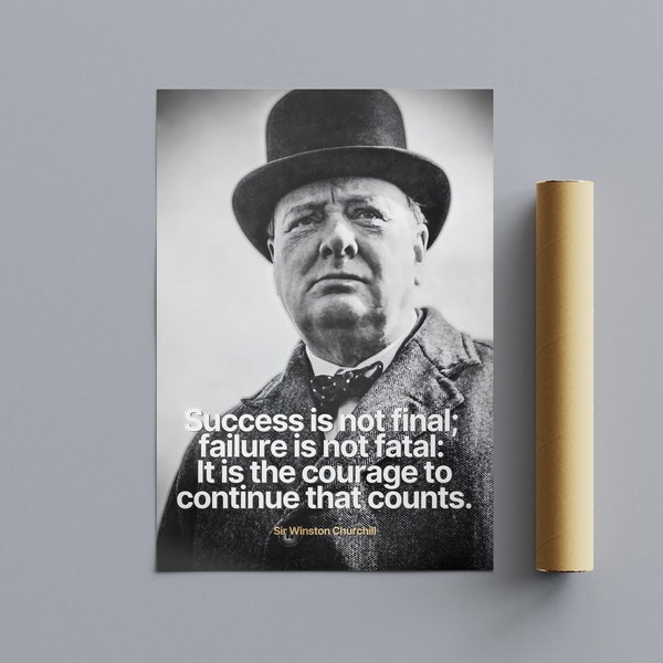 Winston Churchill - Motivational Quote, Poster or Canvas, Black And White, Keep Positive, Office Wall Art, Home Decor