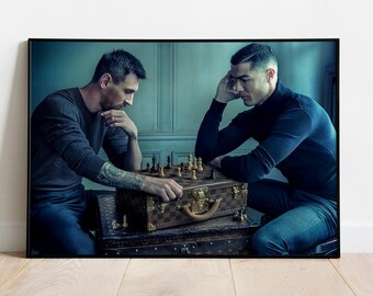Lionel Messi and Cristiano Ronaldo Play Chess, Poster or Canvas, Soccer  Wall Art, Football Legends