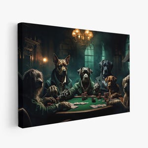 Dogs Playing Poker Canvas or Paper Poster – Vintage Dog Art, Poker Room Decor, Man Cave Wall Art, Funny Dog Lover Gift
