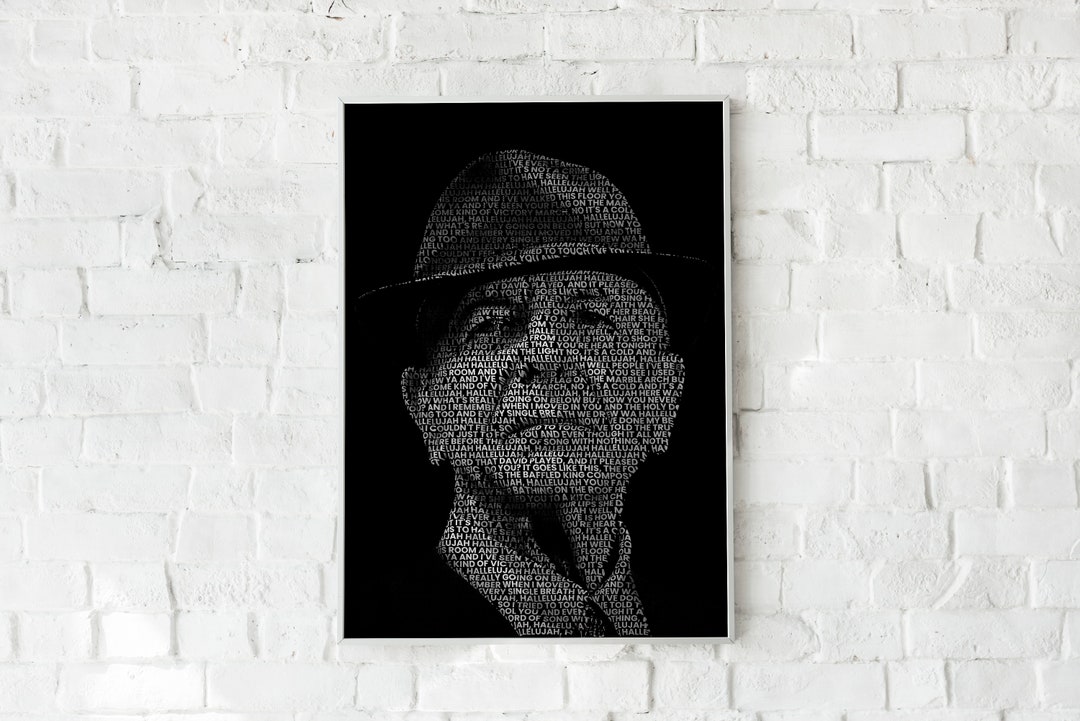 Leonard Cohen, Hallelujah Lyrics, Text Portrait, Music Wall Art, Poster ...