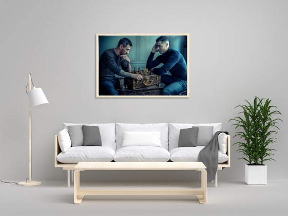 Lionel Messi And Cristiano Ronaldo Play Chess Poster or Canvas