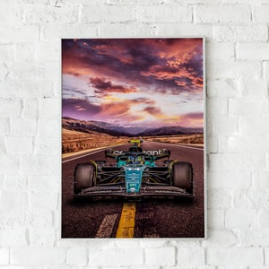 Fernando Alonso F1 Poster, Framed Poster, Wooden Frame, Ready-To-Hang, Wall Art, Aston Martin Formula One, Home or Office Decor