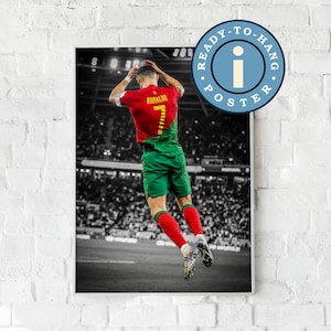 Cristiano Ronaldo Poster (framed), Matte Paper Print, Wooden Frame, Soccer Wall Art, Room Decor, Portugal Football Legend, CR7