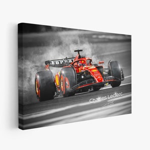 Póster de Charles Leclerc de F1, impresión en lienzo o papel premium, temporada 2024, Scuderia Ferrari, SF-24, regalo para él, decoración para el hogar, arte mural