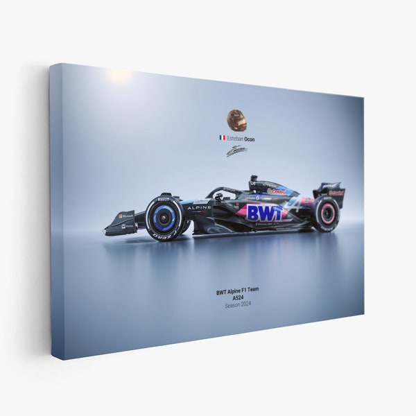 Affiche F1, BWT Alpine F1 Team, Esteban Ocon, saison 2024, A524, impression sur papier ou toile, art mural F1, décoration d'intérieur, idée cadeau