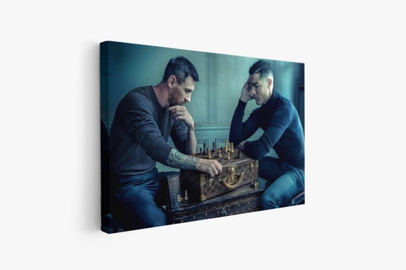Lionel Messi And Cristiano Ronaldo Play Chess Poster or Canvas