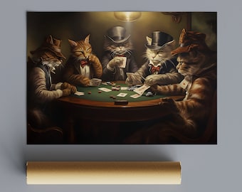Cats Playing Poker: Premium Matte Paper Poster (unframed), Size - 50x70 cm / 20x28" in