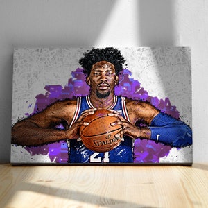 Joel Embiid Poster, Premium Paper or Canvas Print, Philadelphia 76ers, Wall Art, Man Cave Decor, Graffiti Style, NBA Basketball