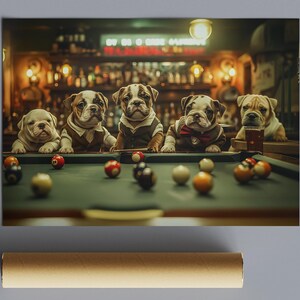 Perros jugando al billar: póster de papel mate de primera calidad (sin marco), tamaño: 50 x 70 cm / 20 x 28 pulgadas