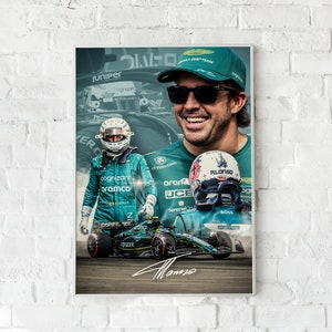 Fernando Alonso F1 Poster, Papier oder Leinwanddruck, Formel 1 Wandkunst, Aston Martin F1 AMR23, Home Decor