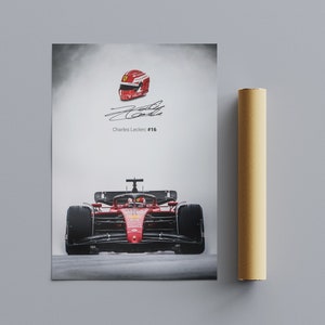 Póster de papel mate con la firma de Charles Leclerc, n.º 16, Scuderia Ferrari F1-75 (sin marco), tamaño: 50 x 70 cm (20 x 28 pulgadas)