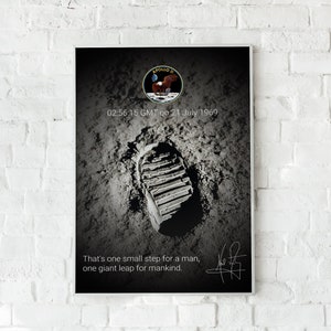 Impresión de póster de lienzo o papel de la NASA, primera huella en la luna, misión espacial Apolo 11, arte de pared, decoración del hogar, idea de regalo de inauguración de la casa