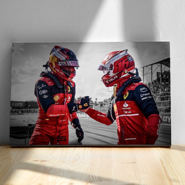 Charles Leclerc und Carlos Sainz, Poster oder Leinwand, Ferrari F1 Team, Saison 2022, Man Cave, Wanddekor, F1 Art