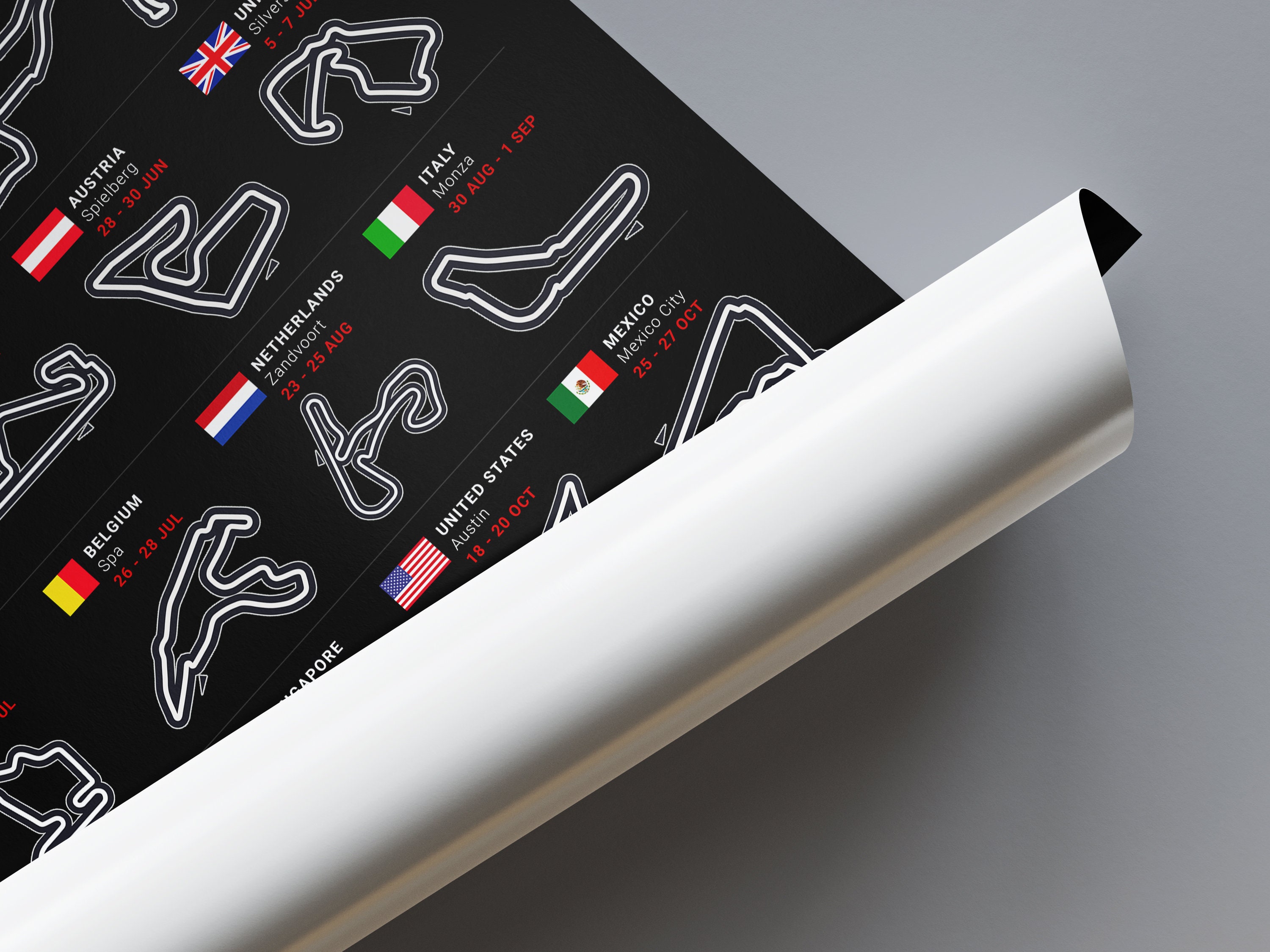 F1 Calendar 2024 Poster (unframed), White, 36x24, F1 Wall Art