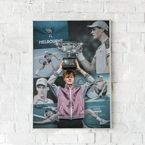 Jannik Sinner, Impresión en papel o lienzo, Póster, Abierto de Australia 2024, Arte deportivo, Decoración del hogar, Arte mural de tenis, Idea de regalo