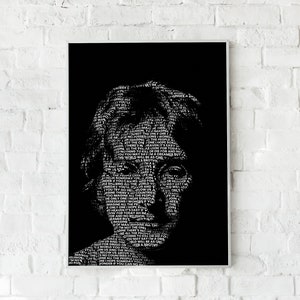 John Lennon, Imagine, Poster, Lyrics Print, Text Portrait, Music Wall Art, Paper or Canvas Print, Gift Idea