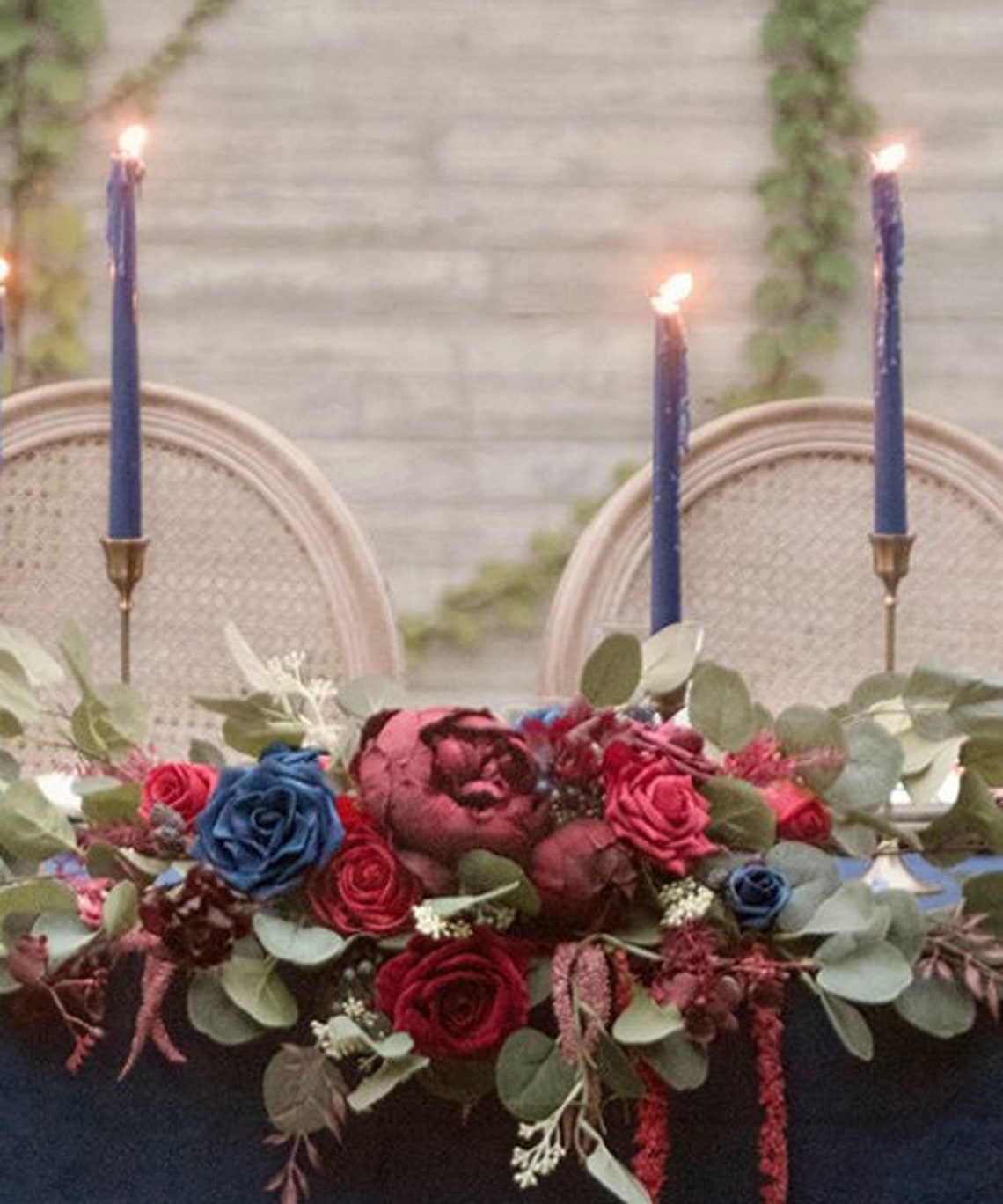 Burgundy & Navy Floral Arrangement Centerpieces with Etsy