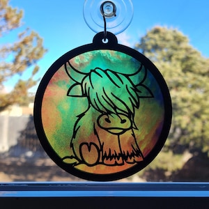 Highland Cow Suncatcher, Faux Stained Glass Window Suncatcher, Farmhouse Cow Decor, Birthday Gift for Cow Lover, Window Ornament