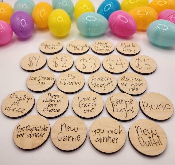 Easter Egg Tokens, Easter Egg Activity Fillers for Kids, Wood Tokens for Easter, Easter Basket Tokens, Egg Hunt Prize Reward Tokens