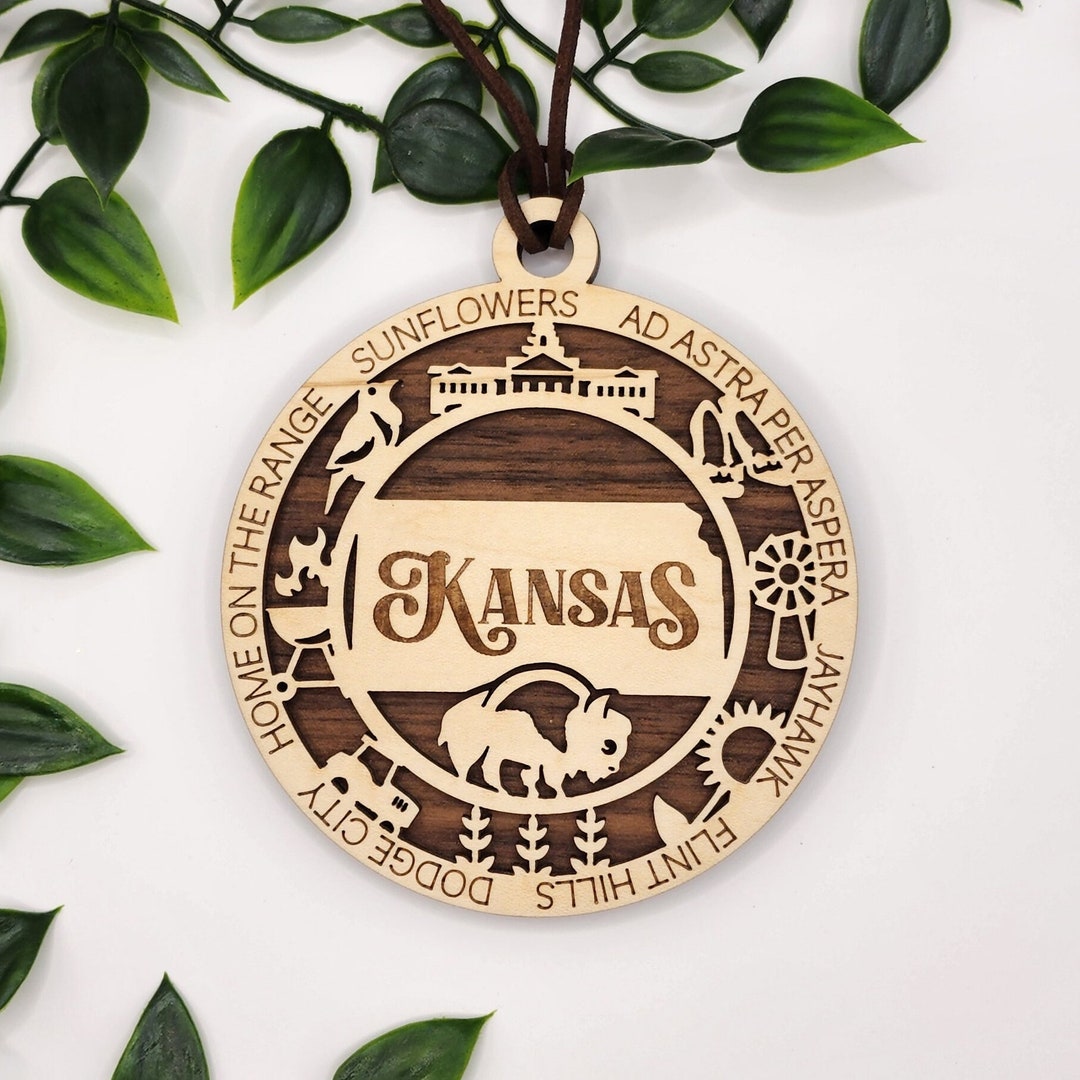 Kansas Christmas Ornament, Engraved Wood Ornament, Ornament for New