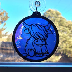 Highland Cow Suncatcher, Faux Stained Glass Window Suncatcher, Farmhouse Cow Decor, Birthday Gift for Cow Lover, Window Ornament