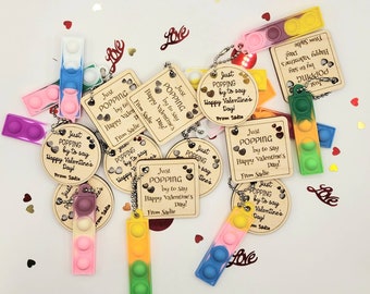 Personalized Valentine's Day Pop Its, Class Valentines, Pop-It Keychains, Engraved Custom School Valentines, Fidget Toy Valentine Gifts