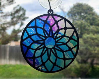 Rainbow Flower Suncatcher, Mandala Suncatcher, Nature Decor