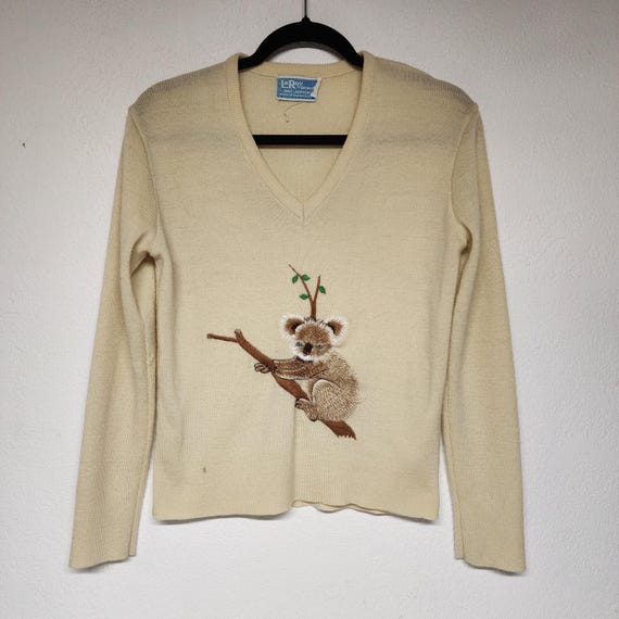 Vintage 1970s LeRoy Knitwear Womens Sweater Koala… - image 1