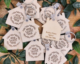 Custom Realtor Keychain Bulk, Engraved House Keychain, Home Sweet Home Key Realtor, Realtor Closing Gift Key Chains, Real Estate Keychains