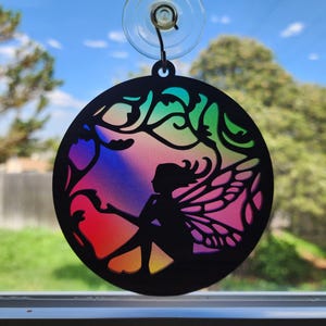 Fairy Suncatcher for Window, Faerie Wood and Acrylic Suncatcher, Fairy Ornament, Fairy Christmas Gift, Fantasy Sun Catcher