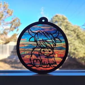 Highland Cow Suncatcher: Faux Stained Glass, Farmhouse Decor