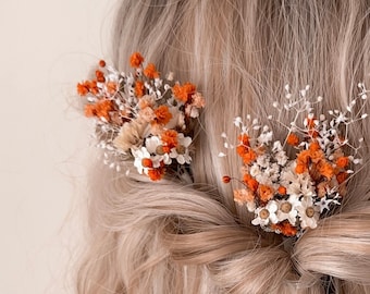 Orange Boho Wedding Flower Hairpins / Daisy Hairpins / Natural Dried Flower Hairpins/ Hair Accessories/ Fall Autumn Wedding Hair Piece