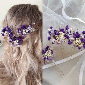 Purple Boho Wedding Flower Hairpins / Daisy Hairpins / Natural Dried Flower Hairpins/ Hair Accessories/ Summer Wedding Hair Piece