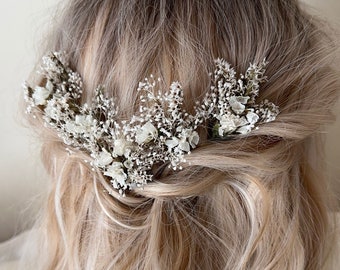 Dried Flower Hair Pins: White Boho Wedding Hairpins, Bridal Hair Accessories