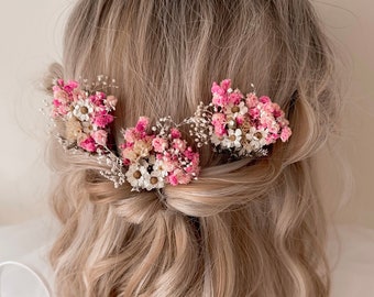 Pink Boho Wedding Flower Hairpins / Daisy Hairpins / Natural Dried Flower Hairpins/ Wedding Hair Accessories/ Romantic Bridal Hairpins