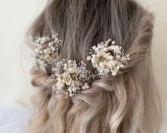 Natuurlijke gipshaar haarspelden bruiloftsbloem: gedroogde baby adem rustiek haaraccessoire