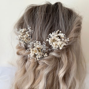 Natural Gypsophila Wedding Flower Hairpins / Babys breath Hairpins / Rustic Hair Pins / Dried Flower Hair Accessory image 1