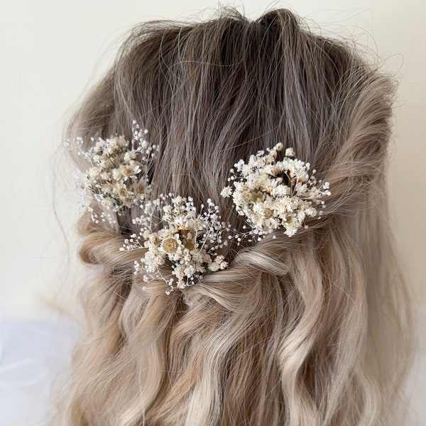Natural Gypsophila Wedding Flower Hairpins / Baby’s breath Hairpins / Rustic Hair Pins / Dried Flower Hair Accessory