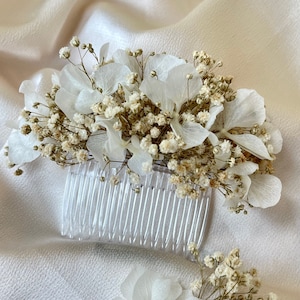 Hydrangea & Gypsophila Bridal Hair Comb, Dried Flower Wedding Hair Accessory, Bridesmaids Comb, Gypsophila Boho Bride Flower Comb