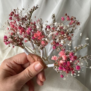 White & Pink Boho Wedding Flower Hairpins / Natural Dried Flower Hairpins/ Wedding Hair Accessories/ Romantic Bridal Hairpins