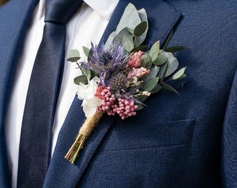 Dried Thistle Boutonniere / Natural Wedding Flower Buttonhole