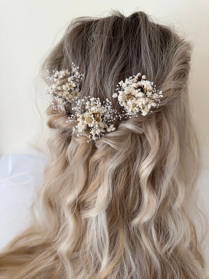Natural Gypsophila Wedding Flower Hairpins / Babys breath Hairpins / Rustic Hair Pins / Dried Flower Hair Accessory image 1