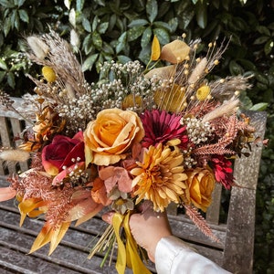 Burnt Orange Wedding Bouquet, Silk and Dried Flower Bouquet, Boho Rustic Wedding Bouquet, Autumn, Terracotta, Woodland flowers, Gypsophila